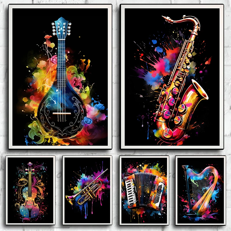 Picture Of Musical Instrument - 악기, 바이올린, 하프, 색소폰, 우쿨렐레, 포스터,